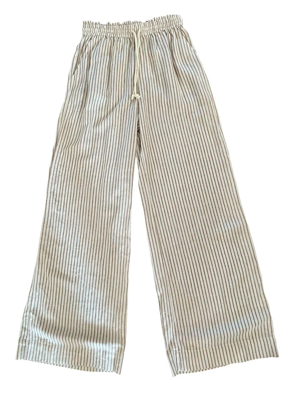 Saltwater Luxe NWT Almond Stripe Wide Leg Drawstring Pants Linen Blend M - Picture 2 of 16